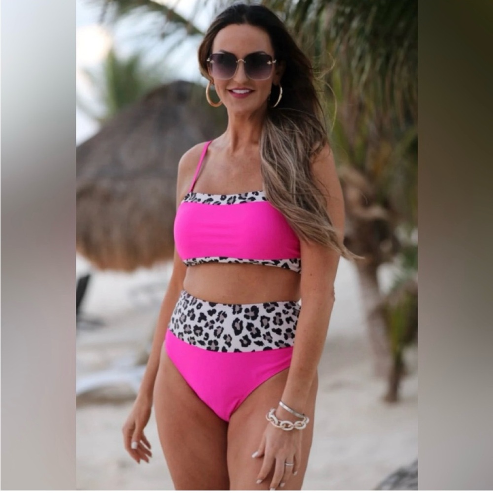 Jess Lea hot pink & leopard swim 2 piece- small